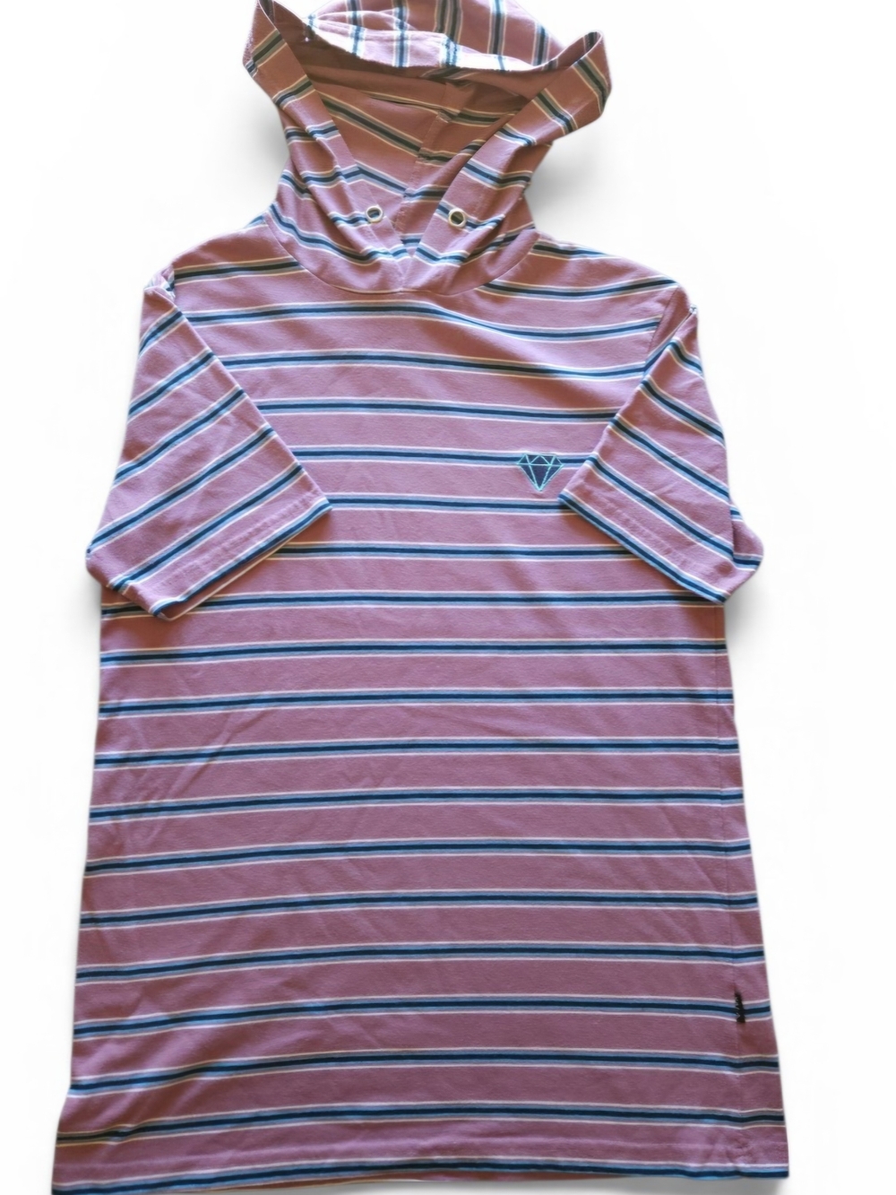 Striped Pink Hooded Short-Sleeve Tee with Chest Logo